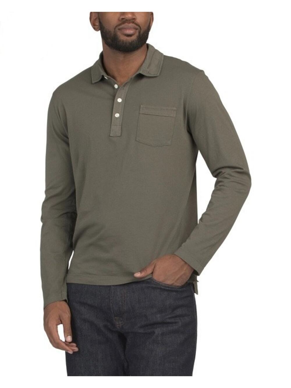 Billy Reid Long Sleeve Pensacola Polo Dark Washed Grey Small MSRP $118